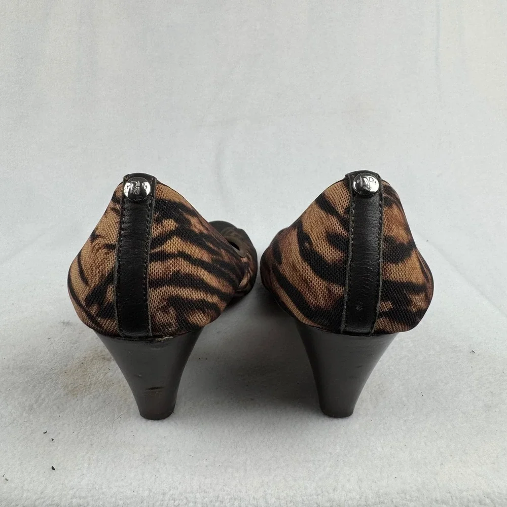Donald J. Pliner Brown and Black Tiger-Print Wedge Peep-Toe Shoes